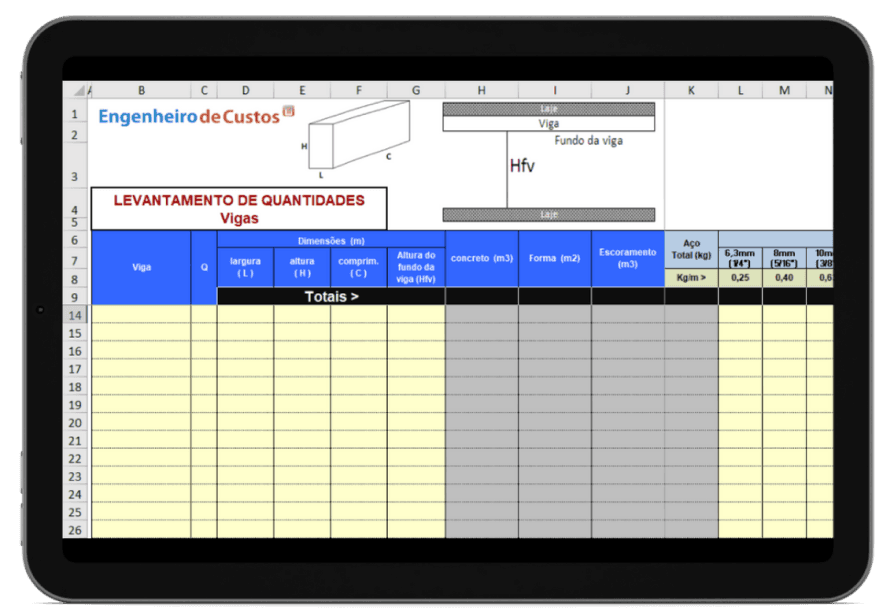 mockup planilha do engenheiro de custos